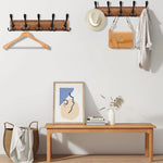 porte sacs vêtements mural bois brun clair noir crochets vis moderne fonctionnel