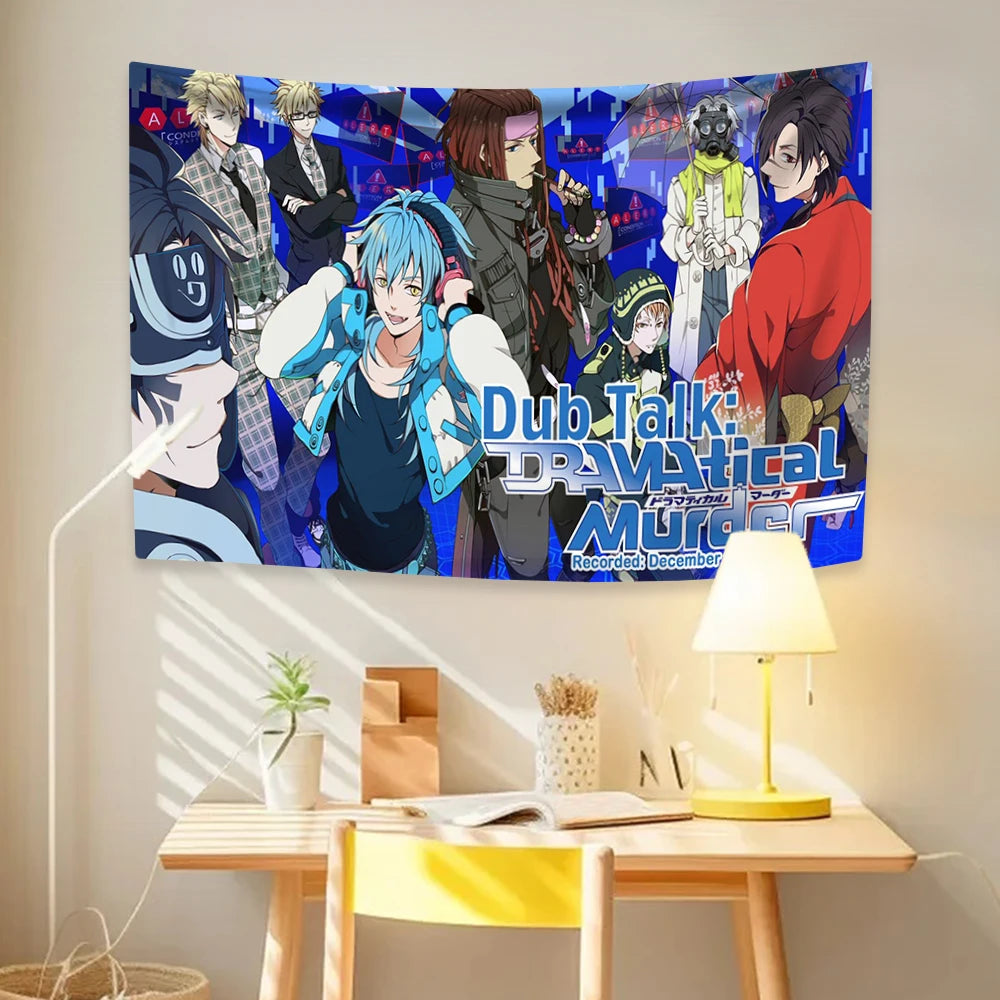 tapisserie dessin animé personnages drapeau américain costumes urbains bleu blanc rouge noir gris polyester