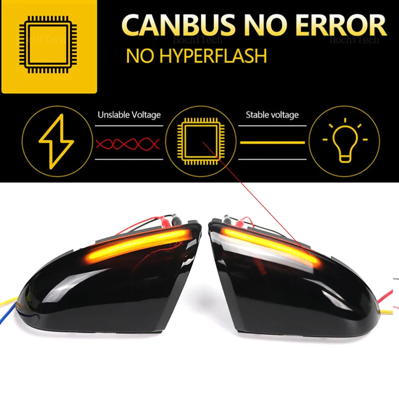 feu signalisation dynamique miroir voiture led noir moderne clignotant séquentiel câbles électriques 12v 2600lm