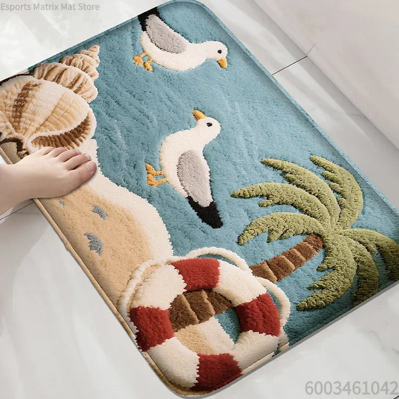 tapis bain antidérapant motif marin décoratif mousse douce douche salle d'eau maison