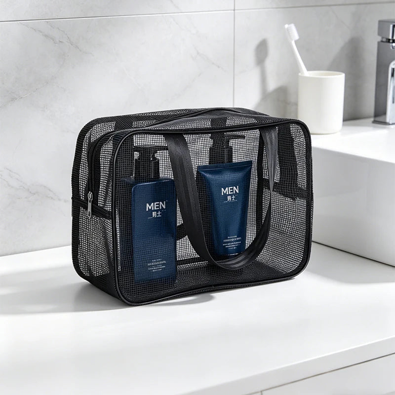 sac toilette pliable transparent multi usages toile polyestère minimaliste contenants cosmétiques rangement salle bain