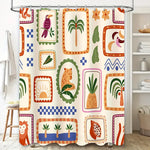 rideau douche tropical motif animaux océanique orangé crème bleu vert