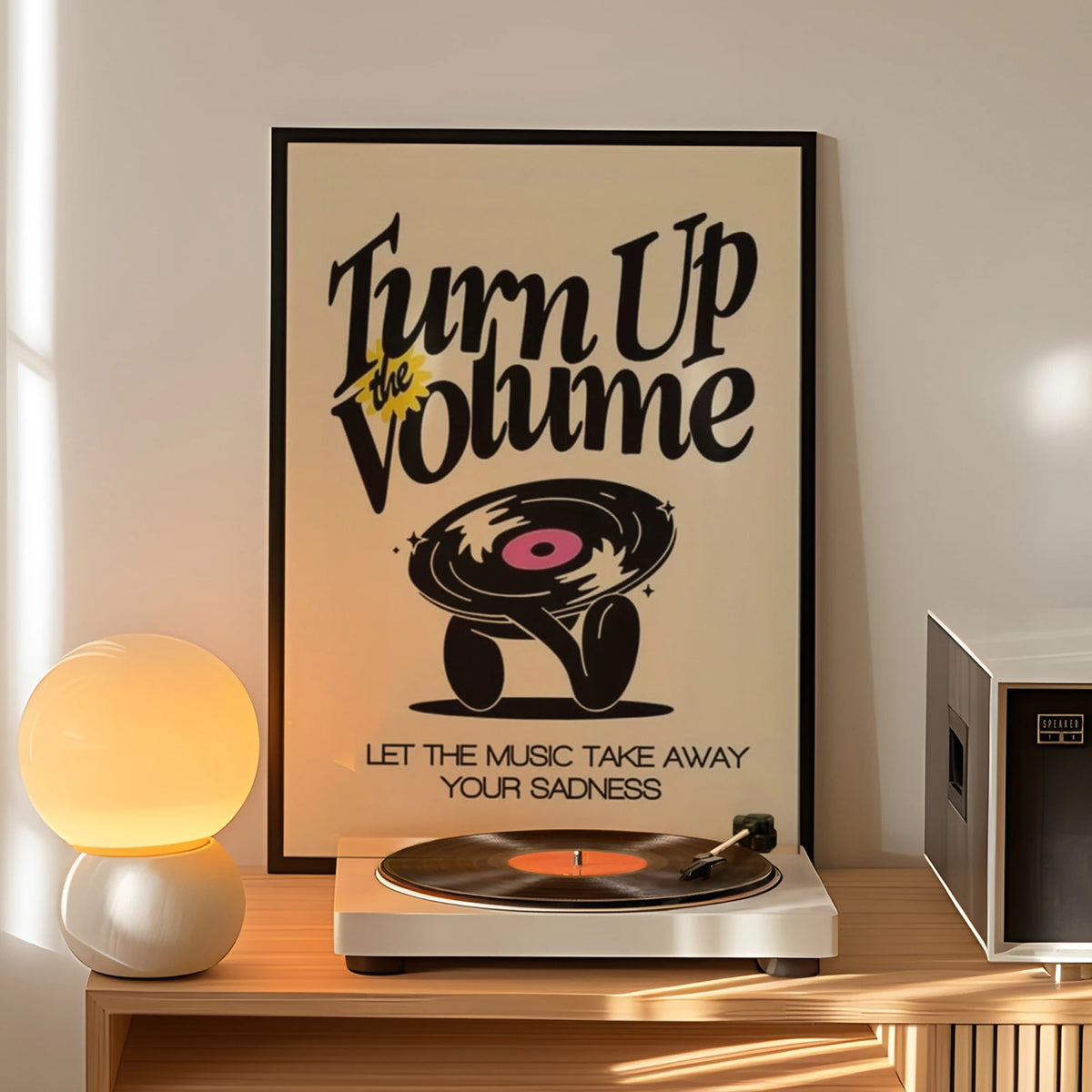 affiche moderne minimaliste turn up the volume vinyle chambre salon décoration mur opaque cadre
