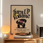affiche moderne minimaliste turn up the volume vinyle chambre salon décoration mur opaque cadre