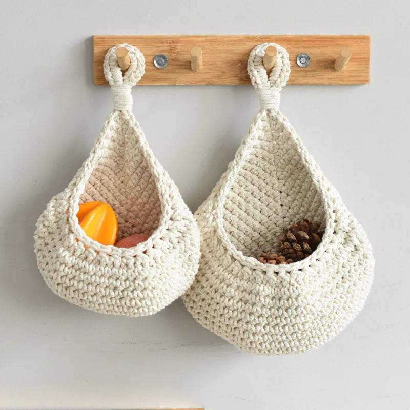 paniers rangement crochet rustique beige respectueux environnement boho chic decoration cuisine