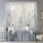 rideau imprimé oiseaux épis blé moderne transparent blanc gris fixations polyester large choix dimensions