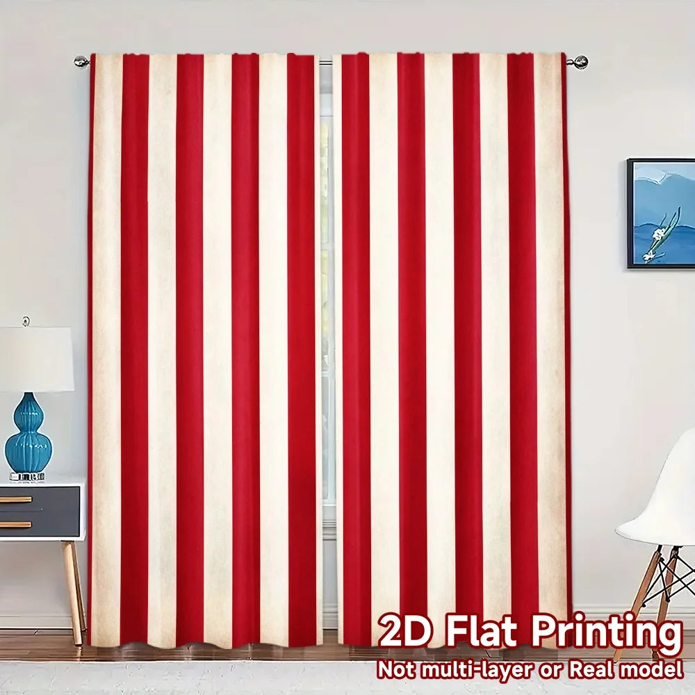 rideau rayures rouge blanc moderne polyester fenêtre française deux panneaux
