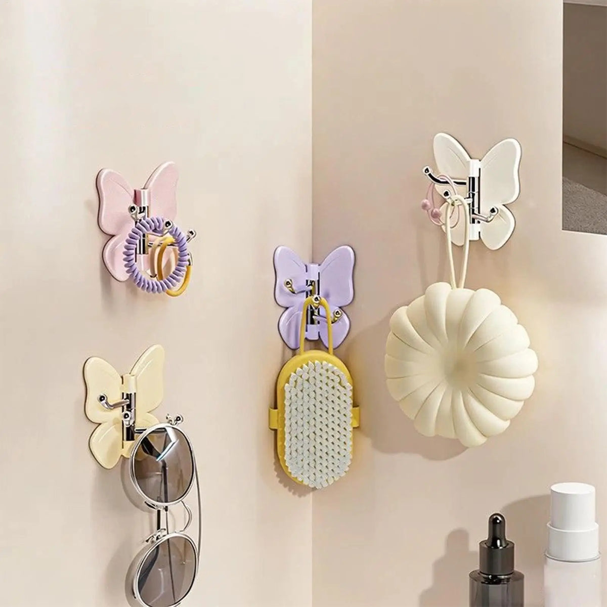 porte serviettes papillon adhésifs moderne blanc jaune rose violet décoration salle bain accessoireversible légère