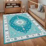 tapis turquois floral salon chambre moderne géométrique polypropylène polyester absorbant anti dérapant