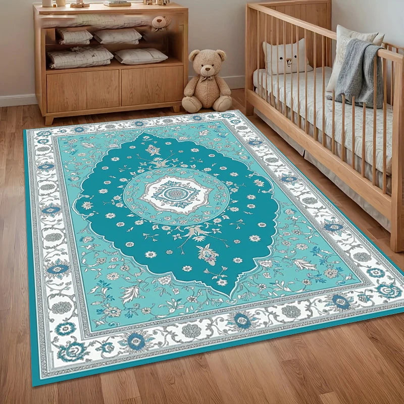 tapis turquois floral salon chambre moderne géométrique polypropylène polyester absorbant anti dérapant