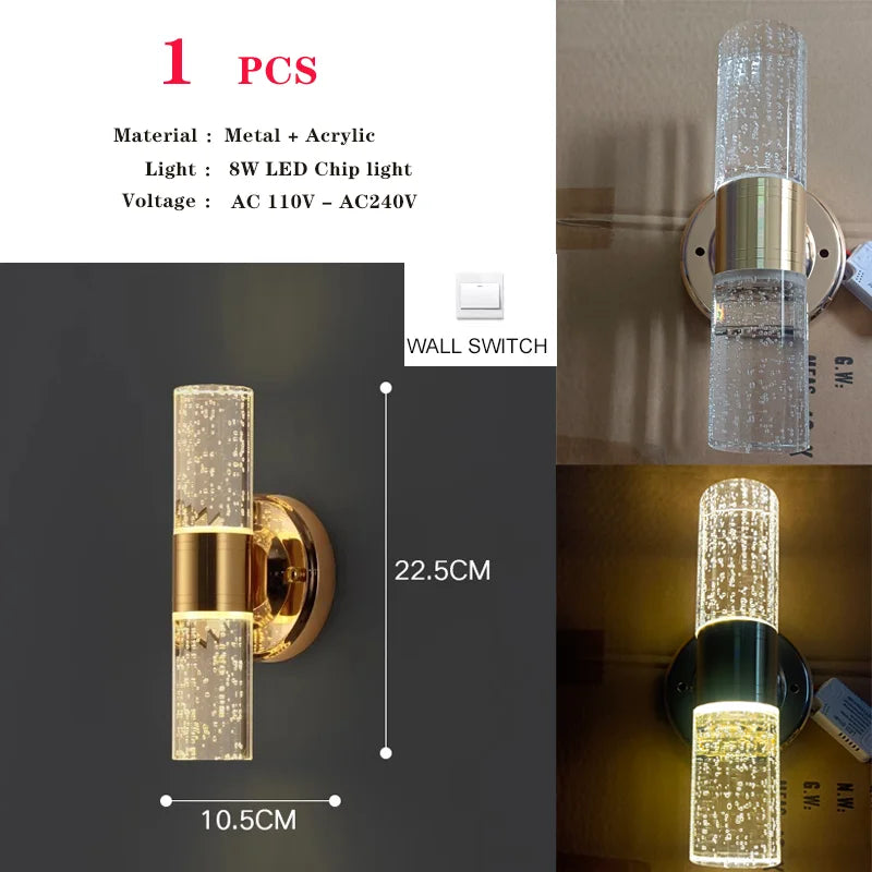 applique murale moderne or transparent verre rayures chambre coucher éclairage led nordique