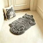 tapis peluche chaton gris rose orange oreilles pattes queue yeux fermés décoration maison