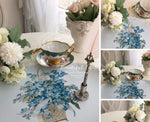 serviettes table rectangulaires fleurs roses classiques blanc rose pâle beige bleu clair bordure dentelée