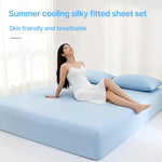 drap housse matelas soie glacée respirant frais été doux coton uni bleu gris moderne