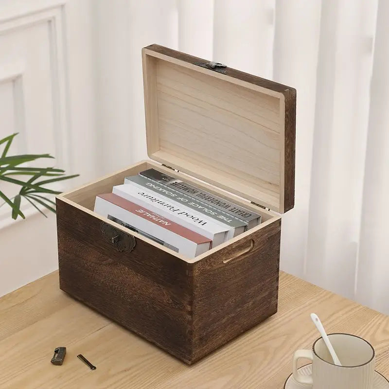 boîte rangement bois naturel rustique vintage poignées métalliques 50l 120kg moderne chambre étudié
