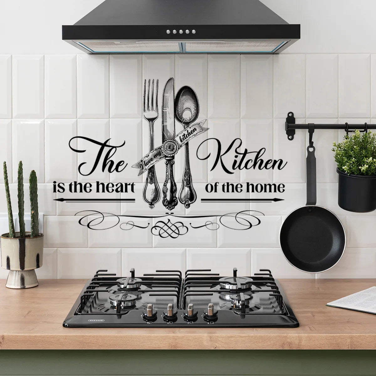 autocollant mural classique fourchette couteau cuillère noir adhésif cuisine décoration mur opacité moderne