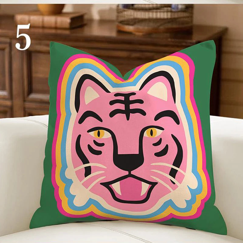housse coussin motif animalier floral multicolore moderne carré 45x45cm polyester