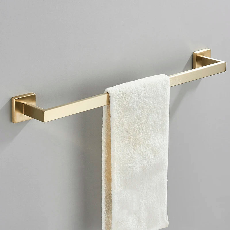 accessoires salle bain ensemble porte serviettes moderne finition dorée métal alliage aluminium fixations murales