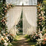 rideau macramé boho chic beige clair franges décoration murale chambre salon