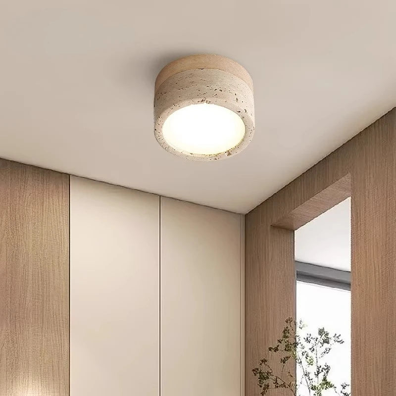 lampe moderne minimaliste bois pierre texture naturelle beige brun foncé éclairage led murale