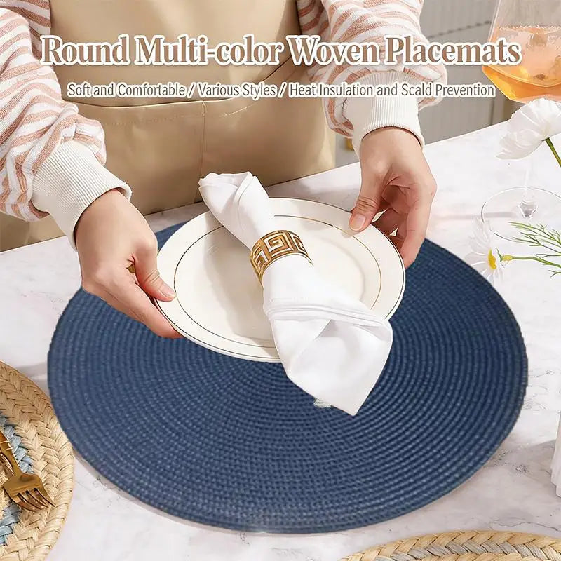 placemats ronds tissés noir bleu marine moderne résistants taches antidérapants lavables été table dîner