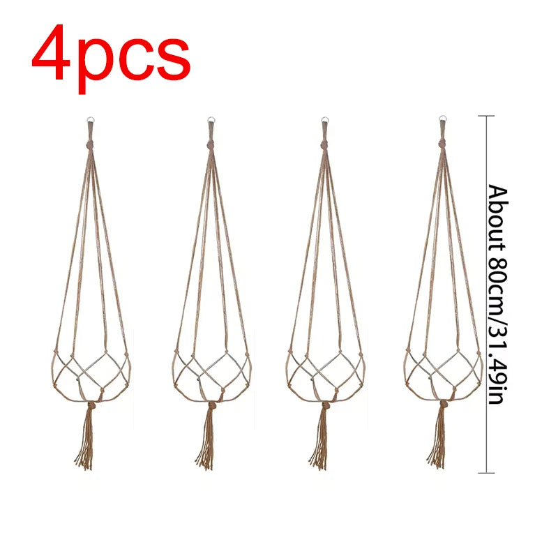 supports plante suspendue macramé boho tissé beige blanc pot fleurs chaines jardins