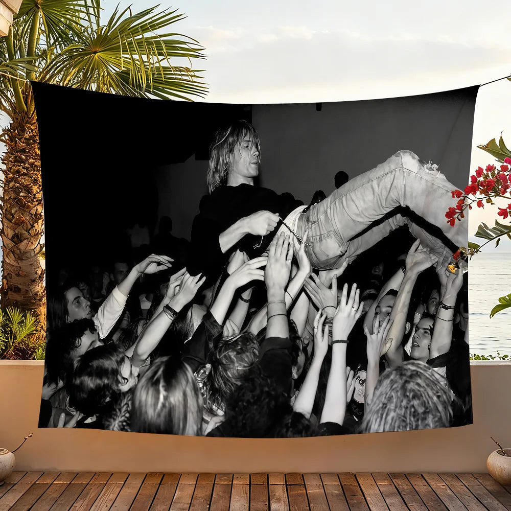 tapis sol concert rock photo noir blanc décoration murale salon maison chambre grande taille
