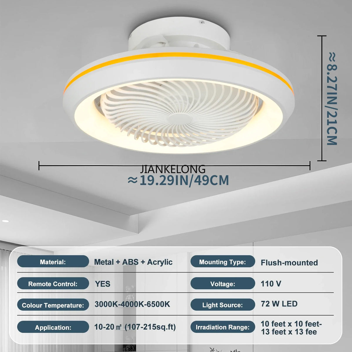 ventilateur oscillant blanc jaune moderne télécommande grille ventilation 49cm diamètre