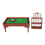billard miniature bois classique tapis vert billes queue support accessoires maison poupées 12