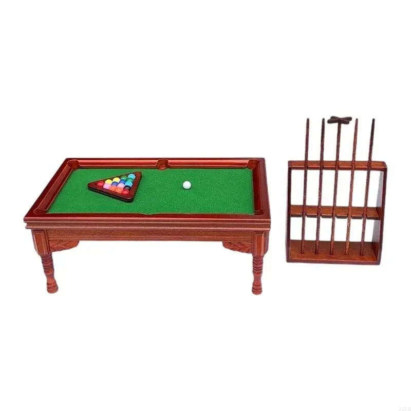 billard miniature bois classique tapis vert billes queue support accessoires maison poupées 12