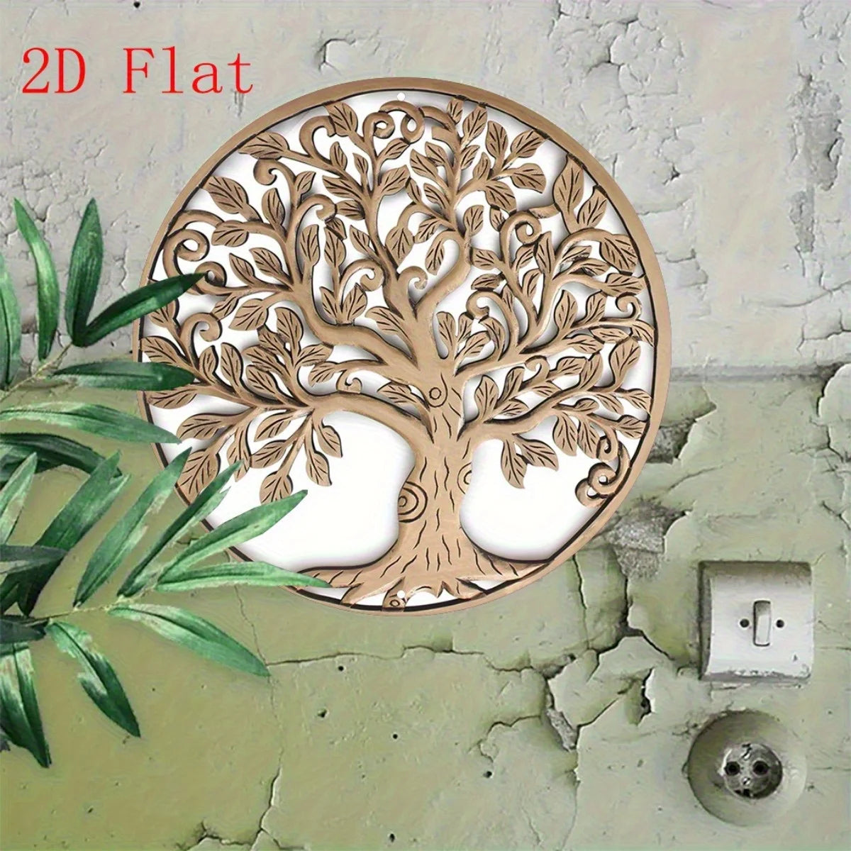 décoration murale arbre vie bois cercle motifs feuilles naturel vintage 20cm 30cm 40cm