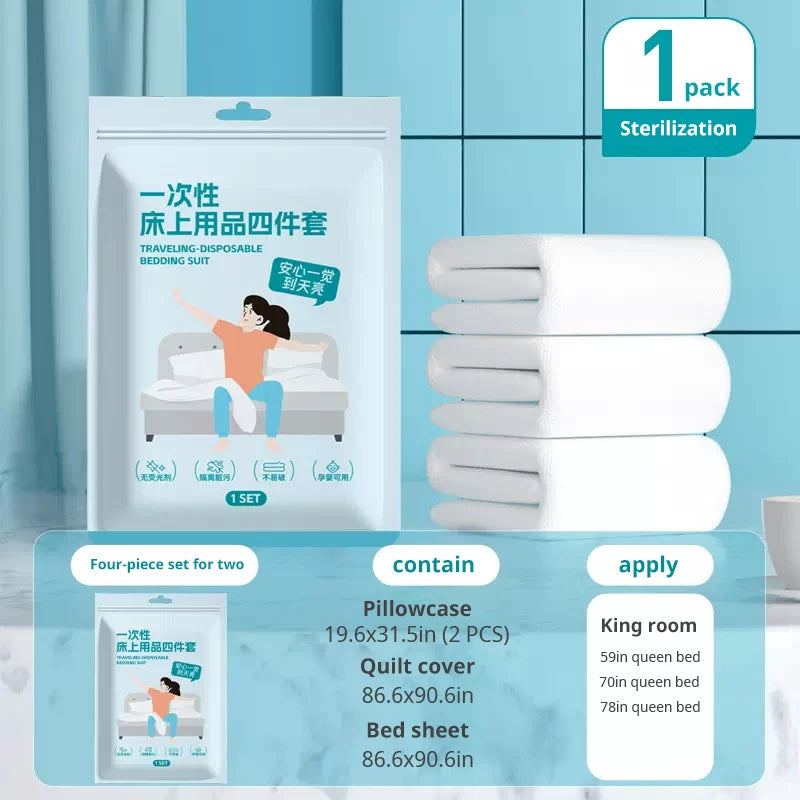 ensemble literie blanc gaufré coton polyester drap taie oreiller couverture portable moderne four piece