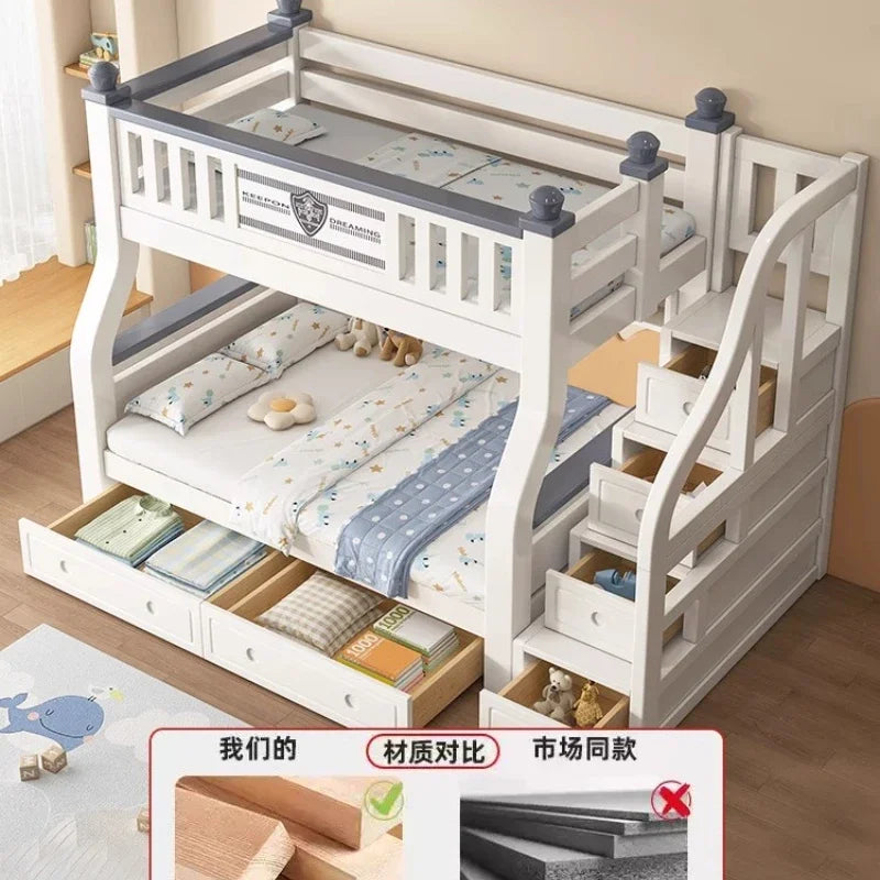 lit superposé enfant blanc gris tapis jouets draps rangement classique multifonction simple moderne chambre