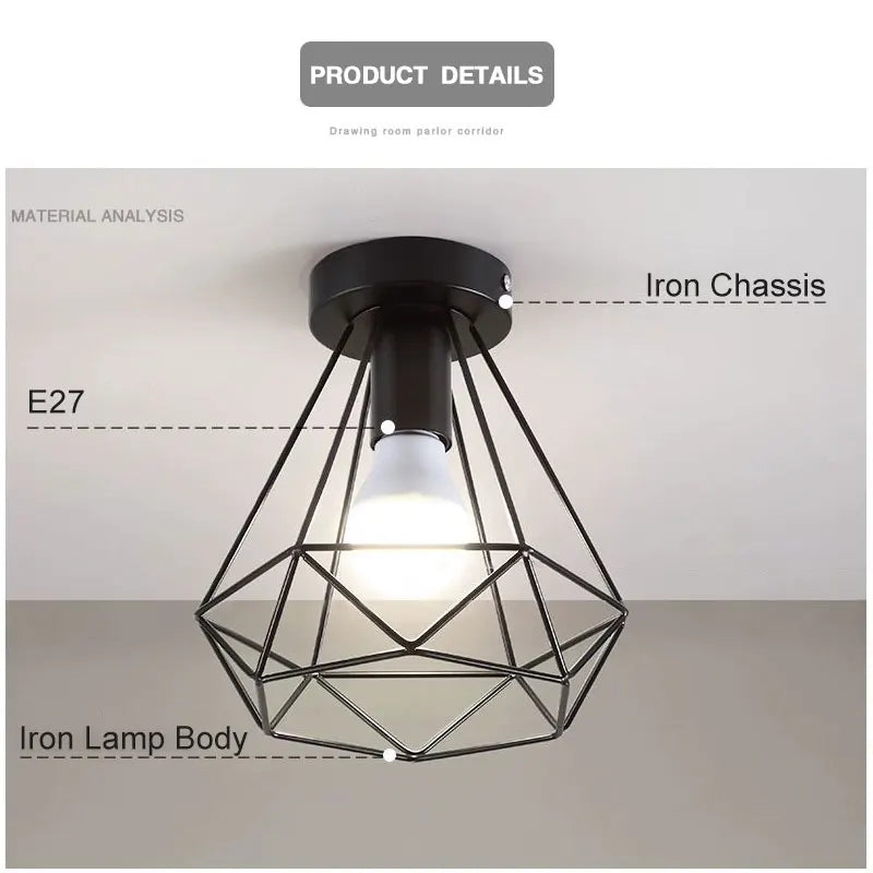 Lampe industrielle moderne métal noir structure géométrique éclairage intérieur E27