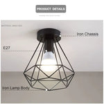 Lampe industrielle moderne métal noir structure géométrique éclairage intérieur E27