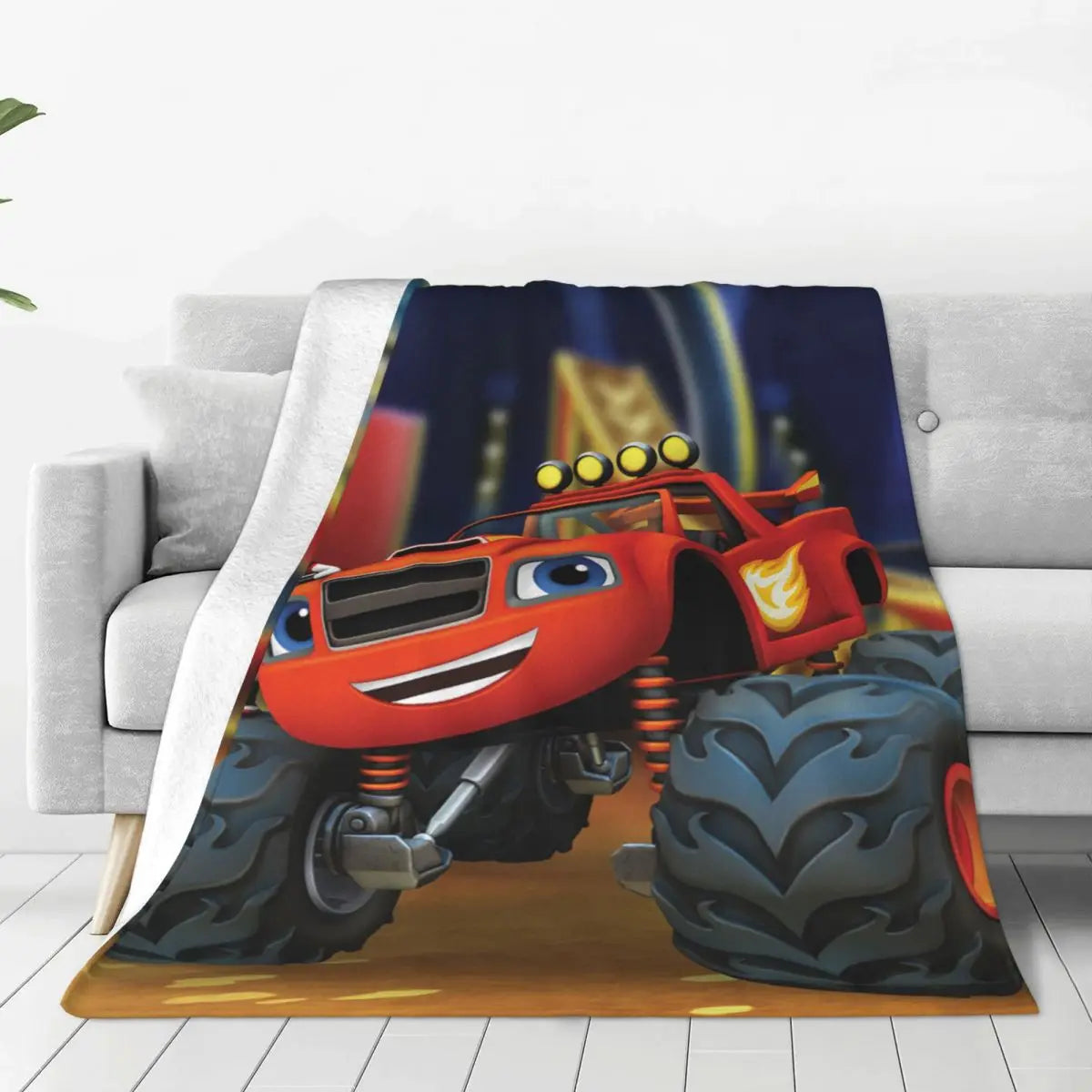 couverture peluche blaze monster machines rouge noir bleu orange jaune douce dessin animé enfant