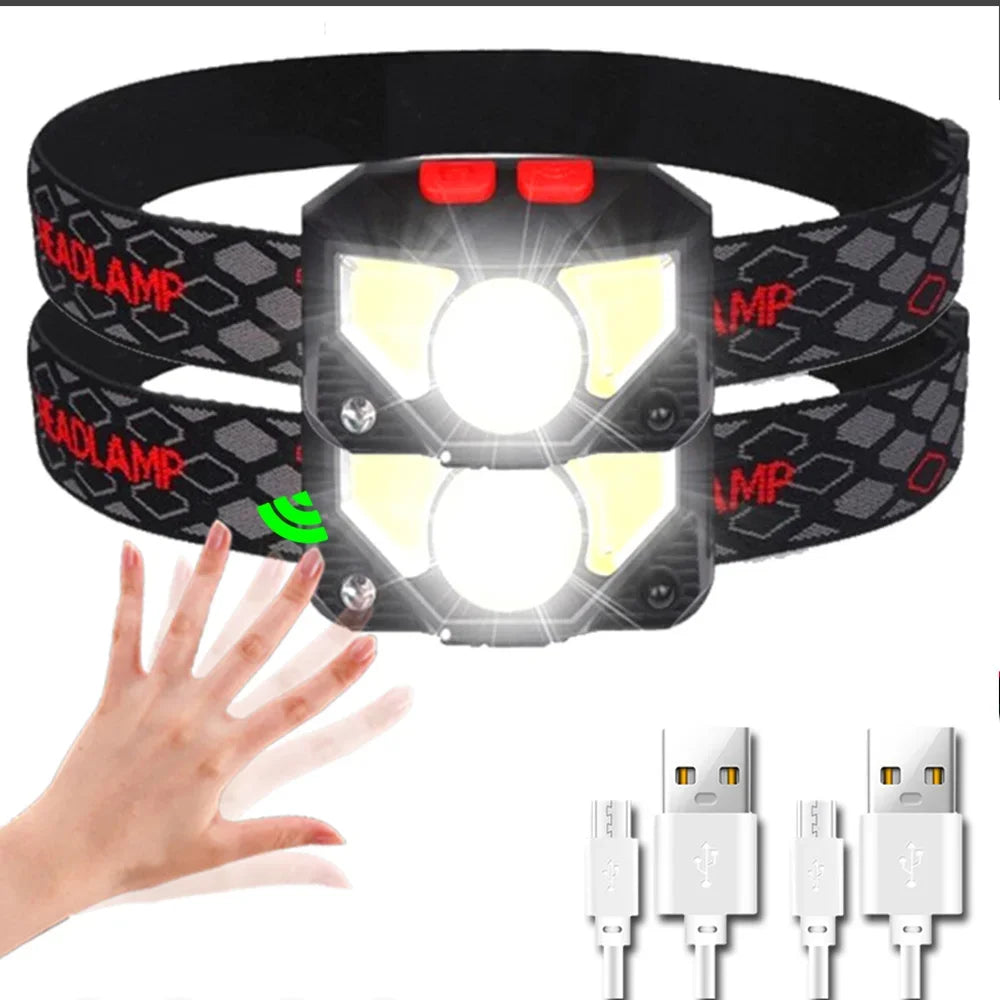 lampe frontale rechargeable led noire camping pêche nuit randonnée mode ajustable ceinture