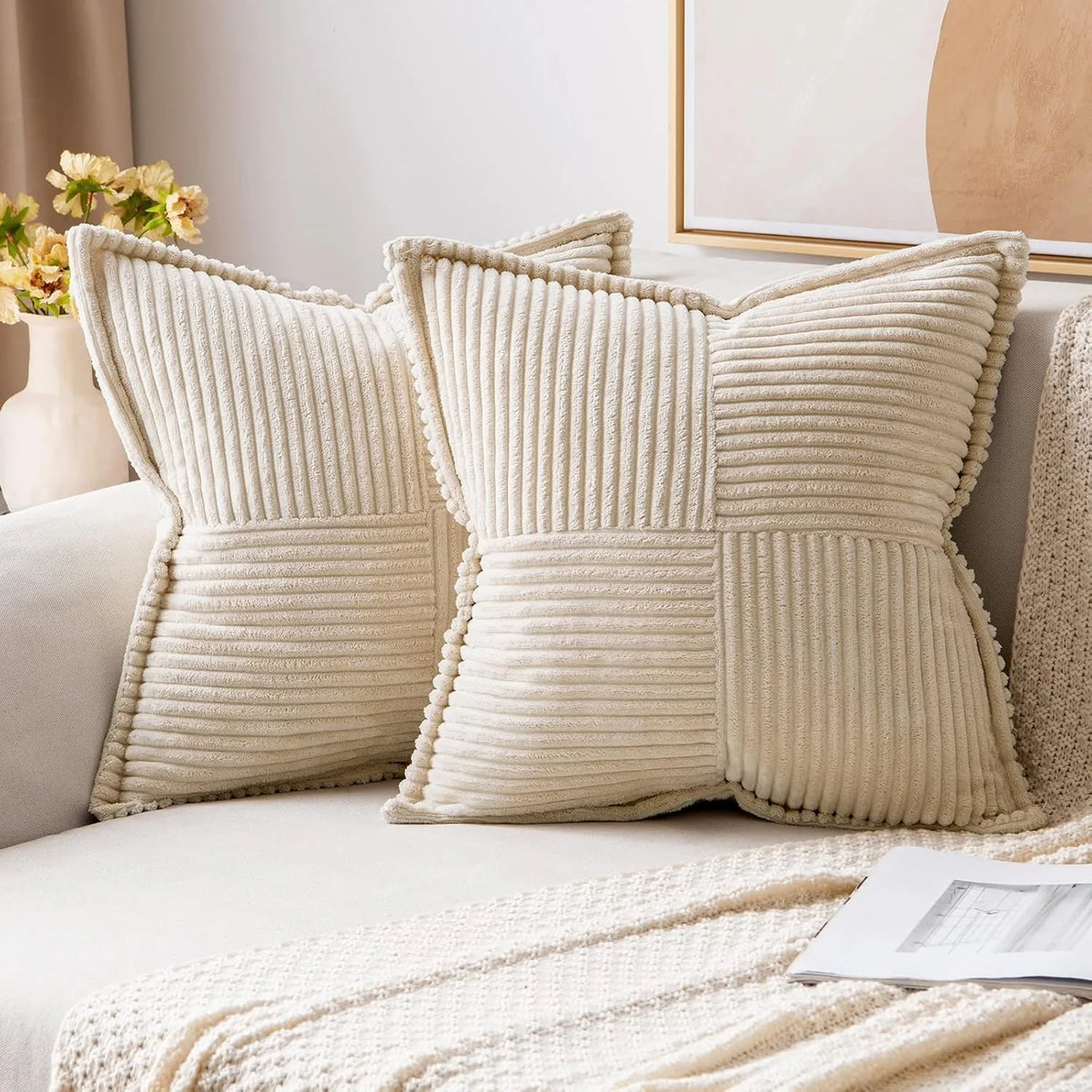 housse coussin velours côtelé rayé beige coussin support lombaire sieste lit classique polyester coton