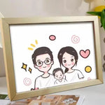 cadre photo bois naturel cartoon coeurs étoiles spirales opaques fixation familial