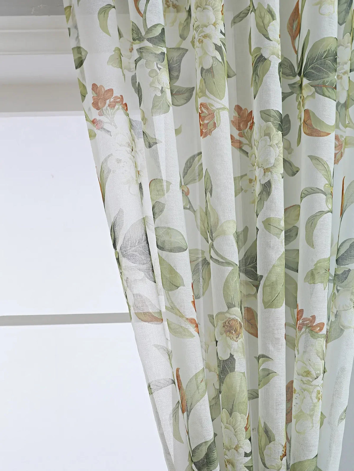 rideau moderne fleuri blanc vert orange beige translucide maison polyester