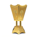bougeoir incense métal argent or croix sculptées points dorés artisanal salon décoration