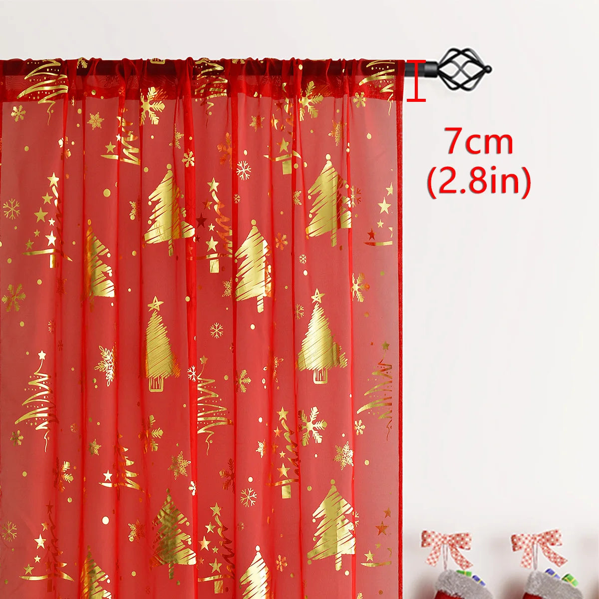 rideaux transparents festif motif flocons noel merry christmas rouge doré français moderne chambre salon
