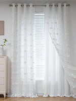 rideau blanc motif floral relief translucide bohème øllets tringle decoration intérieure