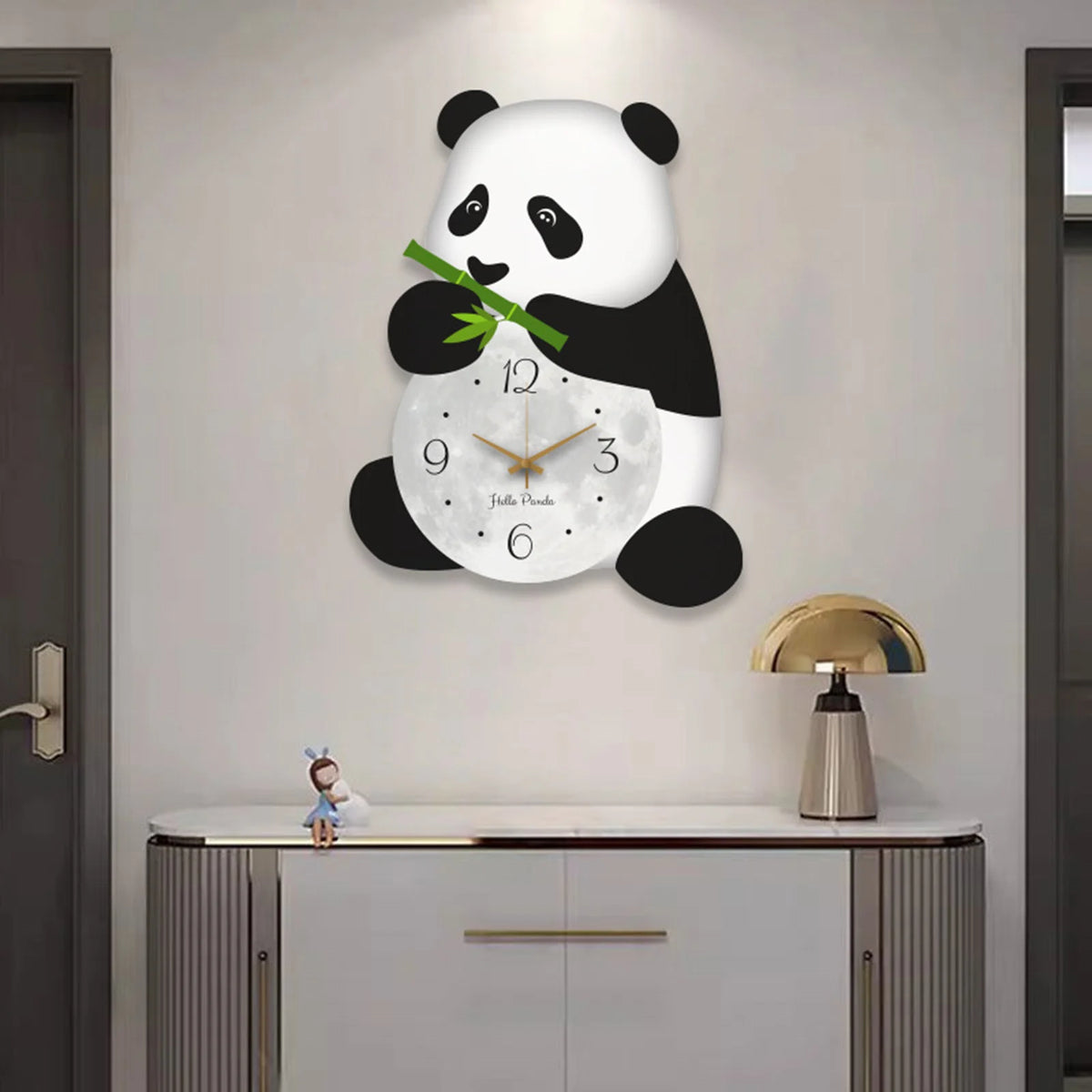 horloge murale panda blanc noir moderne dessin animé fond blanc visage unique chambre enfant