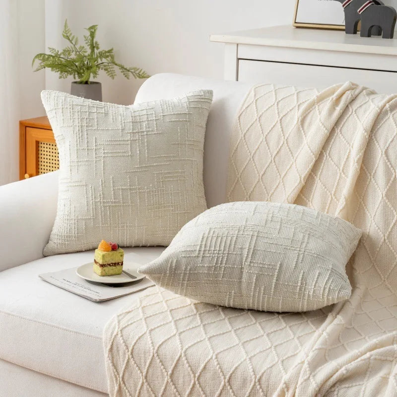 housses coussin texturées polyester géométrique moderne bohème gris beige respectueux environnement opaques