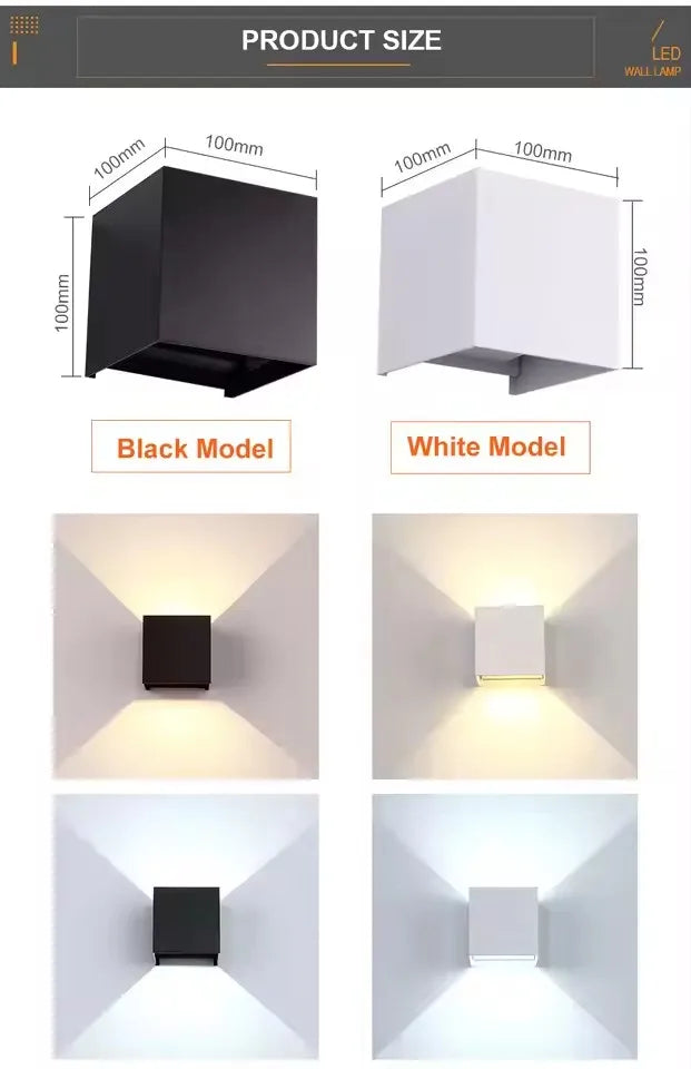 lampe murale led moderne étanche ip65 6w 12w noir blanc verre borosilicate