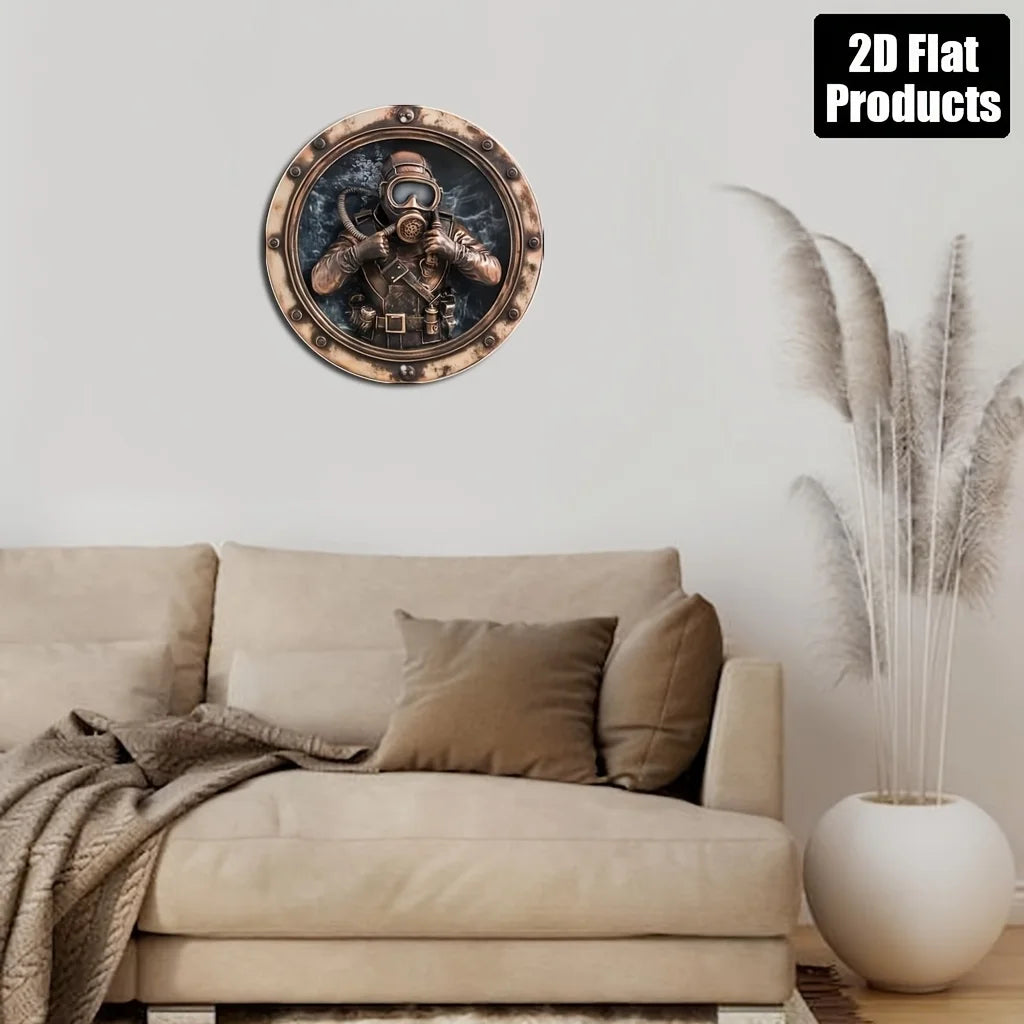 plaque murale plongeur bronze noir gris réaliste 3D vis fixation métallique décoration salle bain
