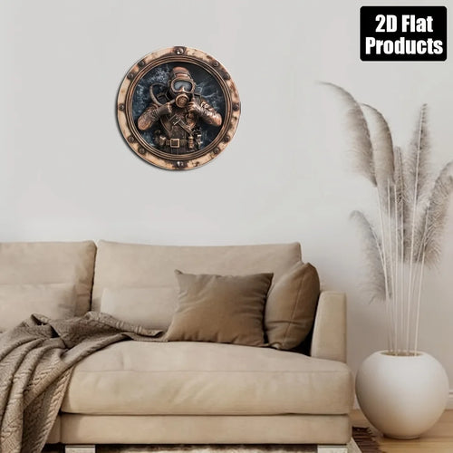 plaque murale plongeur bronze noir gris réaliste 3D vis fixation métallique décoration salle bain
