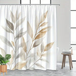 rideau douche polyester moderne feuilles stylisées blanc beige gris opacité respectueux environnement 180cm 180cm