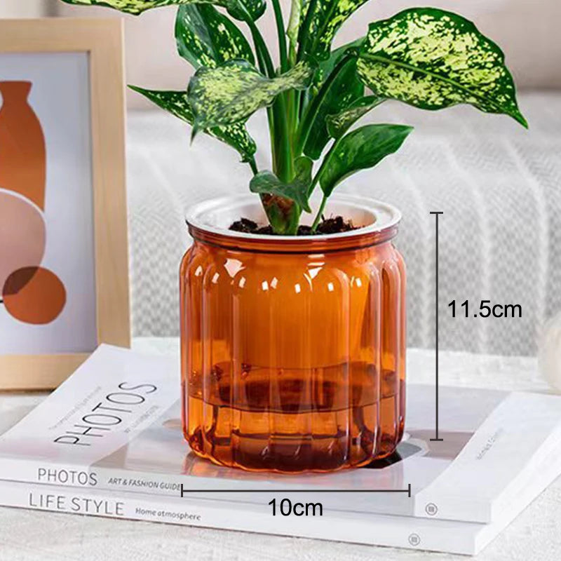 cache pot transparent moderne pot plante maison beige orange bleu